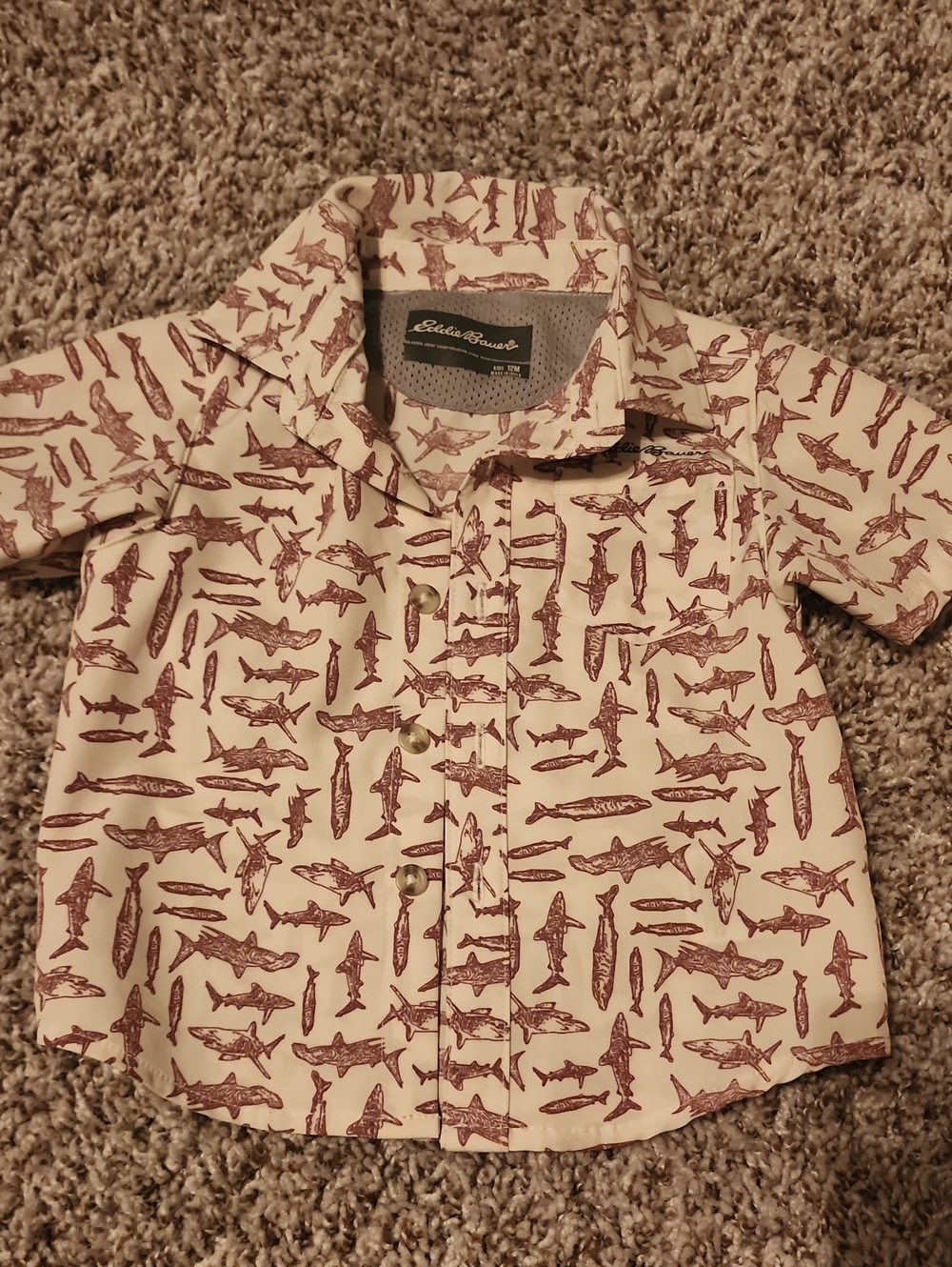Eddie Bauer Size 12 Months Fishing Themed Button Down Shirt, Pre-owned, VGUC